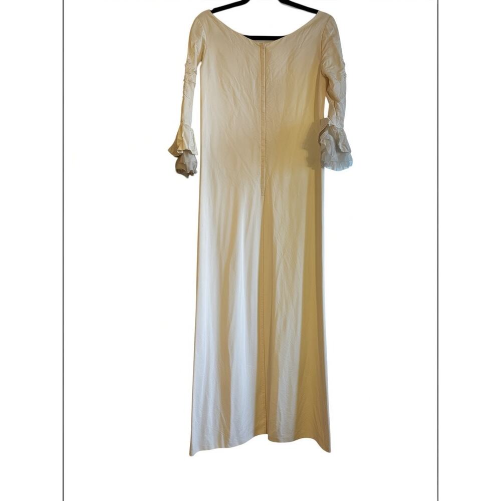 Constantino Original Vintage 60s Ivory Beaded A-Line Gown Bell Sleeve Sz 10